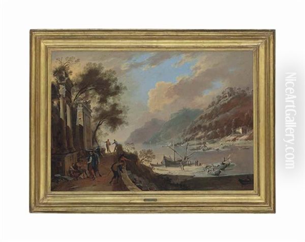 A Capriccio Harbour Scene With Figures Distributing Alms - view 1