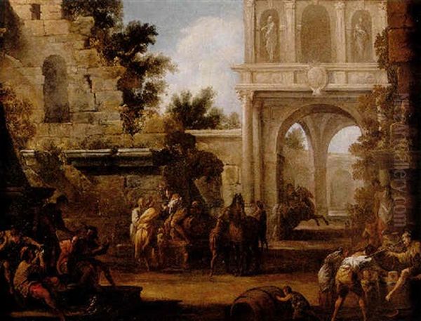 An Architectural Capriccio With Figures And Horses - view 1