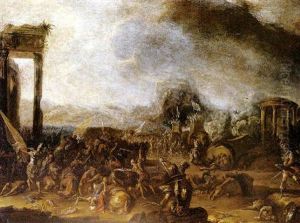 Battaglia Con Elefanti Nei Pressi Di Edifici Classici