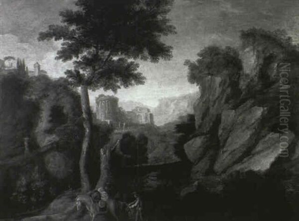 Travelers In A Mountainous Landscape - view 1