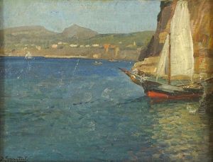 Mediterrane Kustenlandschaft Mit Segelboot by Enrico Gargiulo