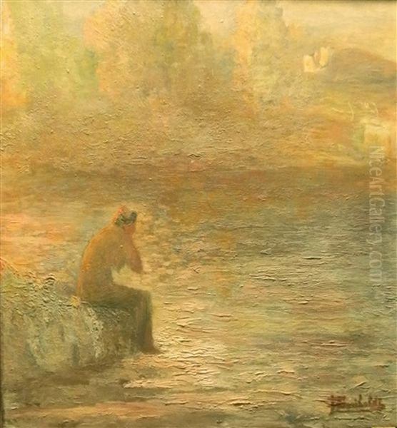 Femme Assise Au Bord De L'eau - view 1