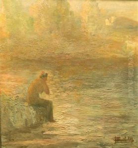 Femme Assise Au Bord De L'eau Femme Assise Au Bord De L'eau