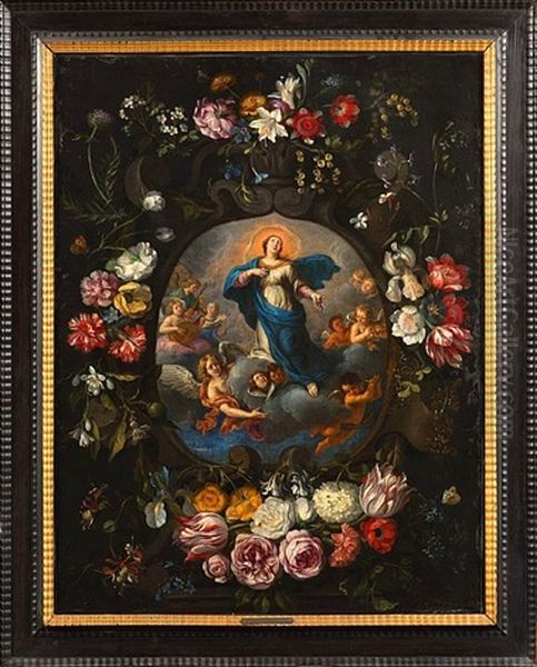 L"assomption Dans Un Cartouche Entoure De Fleurs - view 1