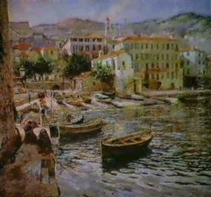 A View Of A Mediterranean Port by Angelo Garino