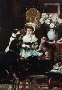 Doddy And Her Pets; A Portrait Of The Daughter Of J. Rolls Hoare Esq, Artist Label Verso by Charles Trevor Garland
