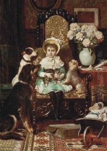 Doddy And Her Pets, A Portrait Of The Daughter Of J. Rolls Hoare by Charles Trevor Garland