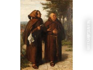 Two Friars Walking And Conversing In A Landscape