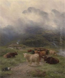 Highland Cattle Before A Croft by Henry Garland