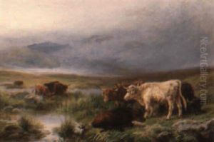 Highland Cattle In A Mist Covered Glen by Henry Garland