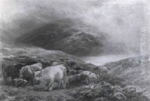 Highland Glen With Cattle Grazing In The Foreground by Henry Garland