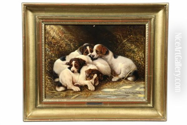 Four Puppies In A Haystack - view 1