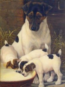 Puppies At A Bowl by Valentine Thomas Garland