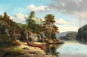 View Of A Norwegian Fjord With A Couple Next To A Boat