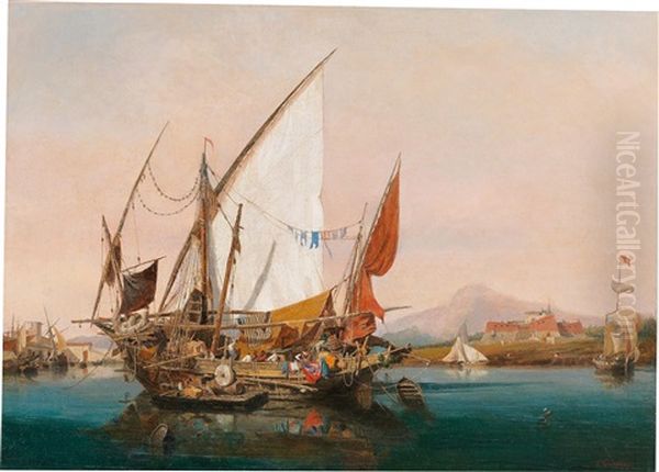 Sailors Loading A Ship In A Southern Harbour - view 1