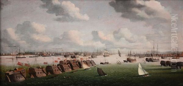 Prison Hulks And Other Shipping In Portsmouth Harbour by Ambroise-Louis Garneray