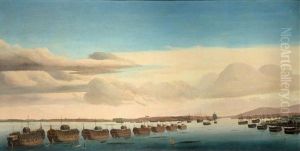 Prison Hulks Lying In Portsmouth Harbour At Dusk