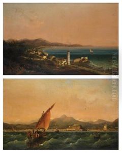 Vue De Nice Depuis La Mer (+ Vue De Nice Depuis Les Montagnes; Pair) by Ambroise-Louis Garneray