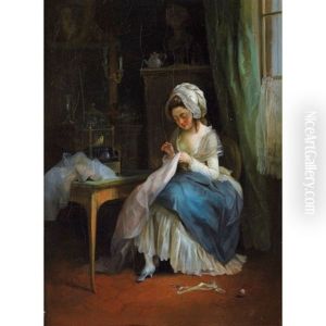 Jeune Fille Brodant Dans Un Interieur Jeune Fille Brodant Dans Un Interieur