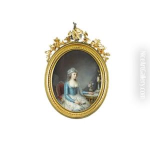 Portrait De Jeune Femme A La Robe Bleue Devant Un Gueridon Portrait De Jeune Femme A La Robe Bleue Devant Un Gueridon
