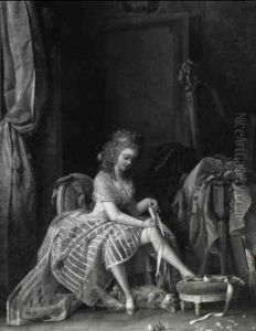 Junge Dame In Ihrem Boudoir Beim Ankleiden