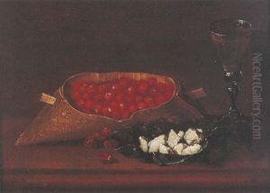 Nature Morte Aux Fraises Des Bois, Confiseries Et Verre De Vin Sur Un Entablement by Francois Garnier