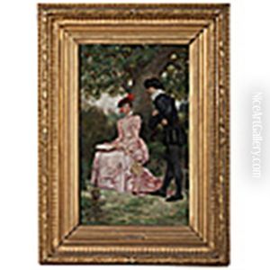 Courting Scene In Garden by Jules Arsene Garnier