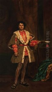 Portrait Of A Man Full Length In Medieval Costume by Jules Arsene Garnier