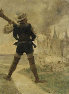 Personnage Devant Un Fort En Flammes