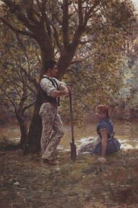Le Repos Au Bord De La Riviere by Jules Arsene Garnier