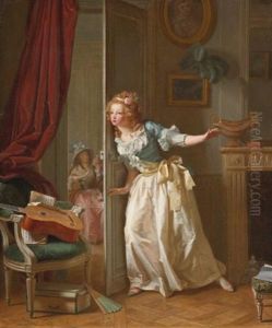 Young Girl Listening To A Conversation Between Two Lovers by Michel Garnier