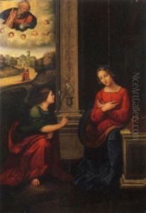Annunciazione Con Il Padre Eterno E I Santi Pietro E Giovanni Battista In Lontananza