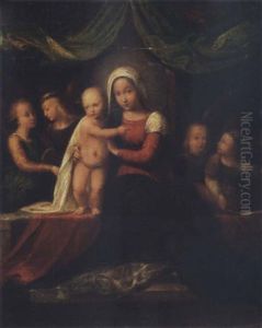 The Madonna And Child Enthroned With Angels Making Music by Benvenuto Tisi da Garofalo