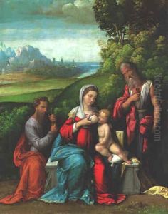The Holy Family With Saint Andrew In A Landscape by Benvenuto Tisi da Garofalo
