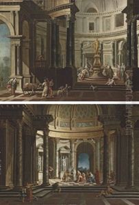 A Capriccio Of The Interior Of A Temple With A Scene Of Sacrifice To Jupiter (+ A Capriccio Of The Interior Of A Temple With A Scene Of Sacrifice; Pair) by Pietro Francesco Garoli