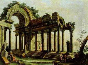 Antike Ruinen In Einer Landschaft by Pietro Francesco Garoli