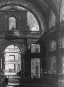 Architektur: Capriccio Mit Dem 'gastmahl Des Belsazar' Im Hintergrund by Pietro Francesco Garoli