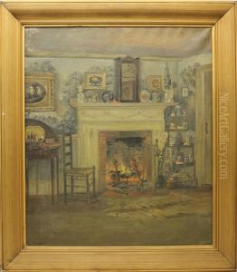 Indoor Fireplace Scene by Edmund Henry Garrett