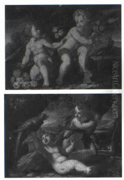Two Putti Gathering Flowers - view 1