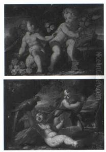 Two Putti Gathering Flowers by Giorgio Garri