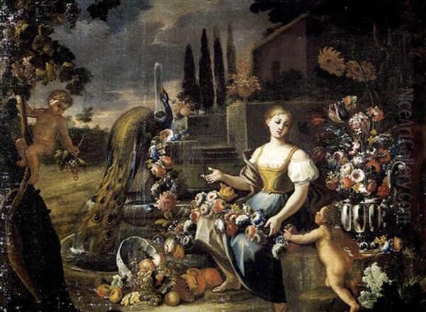 Peasant Girl Seated With A Swag And An Urn Of Flowers - view 1
