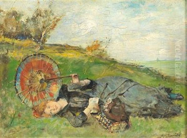 Lady Resting With Parasol - view 1