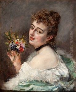 Dama Con Ramo De Flores by Eduardo Leon Garrido