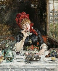 Una Joven En Un Restaurante Parisino Una Joven En Un Restaurante Parisino