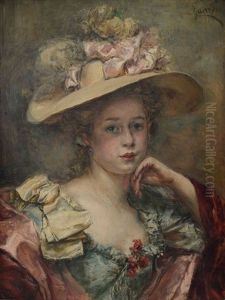 Jeune Femme Au Chapeau Fleuri