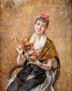 Jeune Femme Au Bouquet De Fleurs by Eduardo Leon Garrido