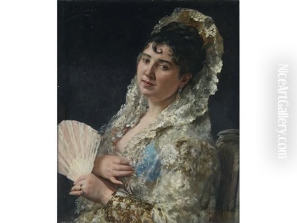 A Portrait Of A Spanish Lady With A Fan - view 1