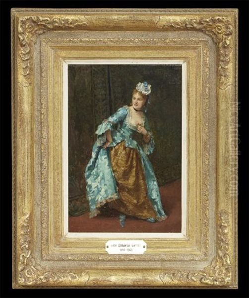 Portrait Of A Young Woman In Blue, Holding A Flower - view 1