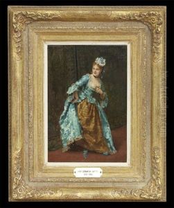 Portrait Of A Young Woman In Blue, Holding A Flower by Eduardo Leon Garrido