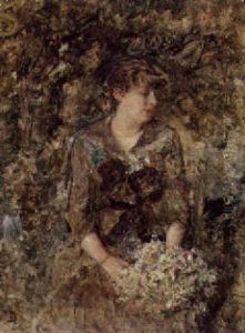 Portrait Of A Lady, Seated In A Garden Holding A Bunch Of Flowers Portrait Of A Lady, Seated In A Garden Holding A Bunch Of Flowers
